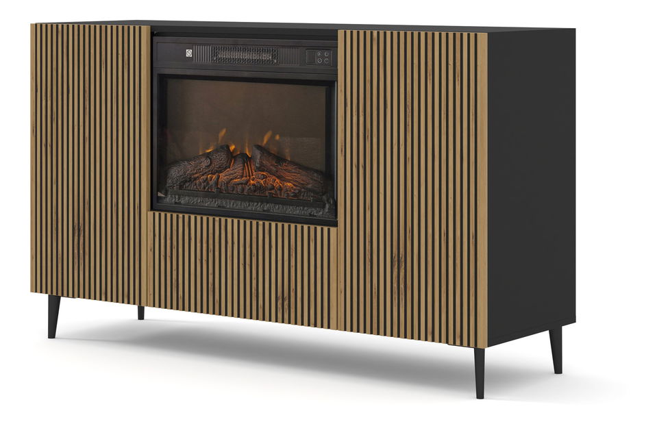 Skříňka s elektrickým krbem F 2D1K Rowanna (dub artisan + černá)