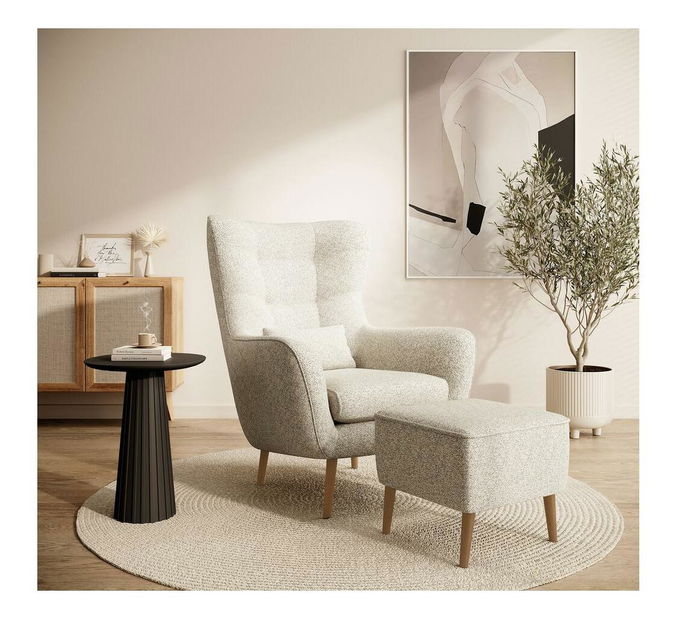 Křeslo s podnožkou Veneza VZ2 (krémová + buk)