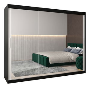 Šatní skříň 250 cm Toki 3 (Černá matná + Bílá matná)