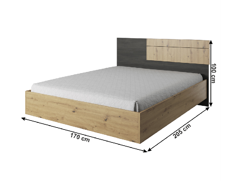 Manželská postel 160 cm Barffy (dub artisan + černá borovice) 