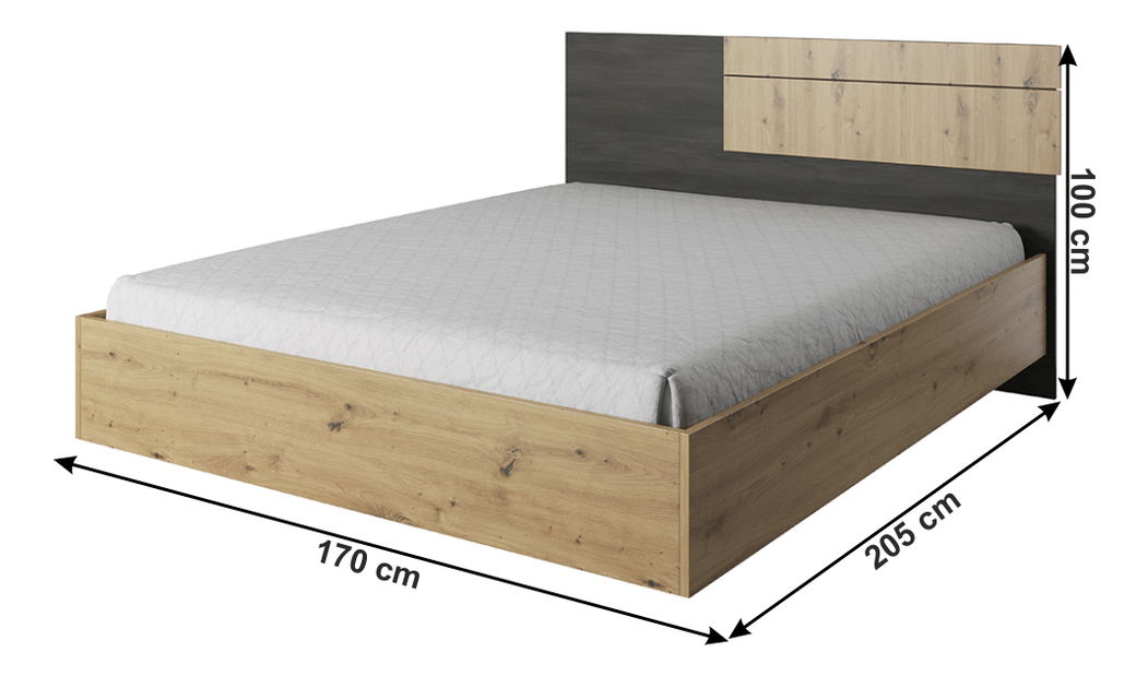 Manželská postel 160 cm Barffy (dub artisan + černá borovice) 