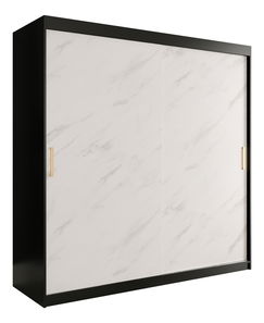 Šatní skříň 200 cm Marbelo T (matná černá + bílý mramor)