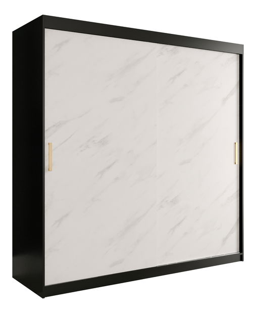 Šatní skříň 200 cm Marbelo T (matná černá + bílý mramor)