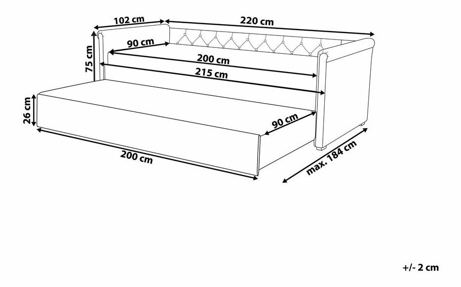 Rozkládací postel 90 cm LISABON (s roštem) (modrá)