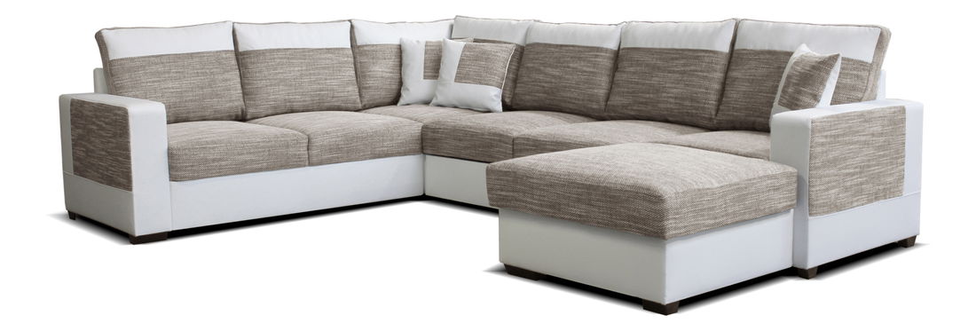 Rohová sedací souprava U Mega 2+A+2F+L (béžová + bílá) (P) *výprodej