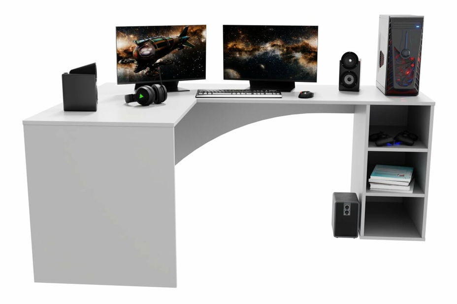 Rohový herní pc stůl Carbon (bílá) (L) (bez osvětlení)