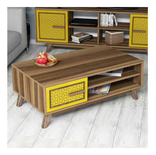 Konferenční stolek Dedute (ořech + žlutá)