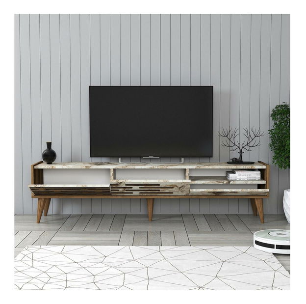 TV stolek/skříňka Tonase (ořech + bílá + mramor)