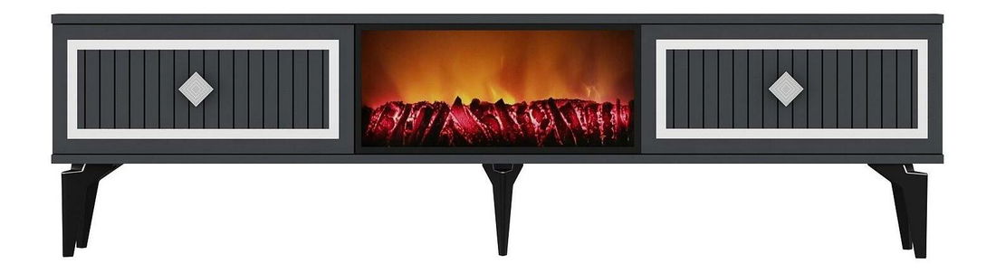 TV stolek/skříňka s krbem Kebive (antracit + stříbrná)