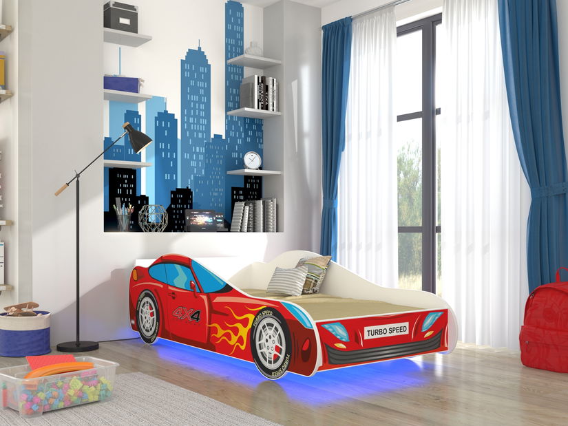 Dětská postel 140x70 cm Závodník (s roštem a matrací) (červená)