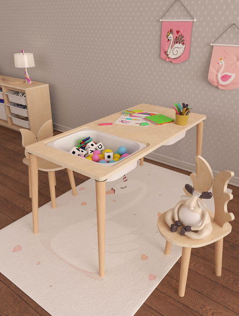 Dětský kreativní stolek se 2 židlemi Tevenko 1 (bříza)