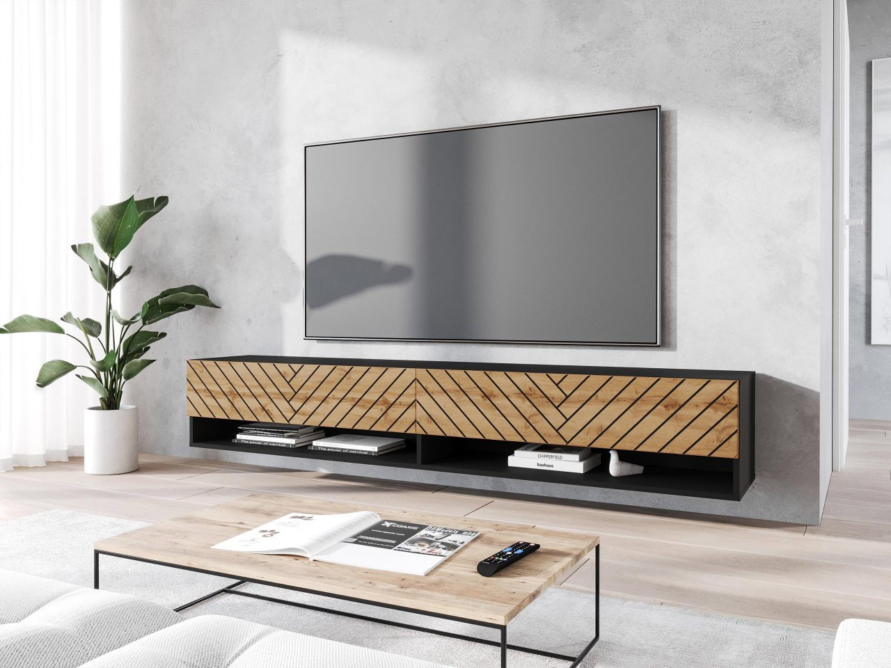 TV skříňka/stolek Aldesia 180 (grafit + dub wotan)