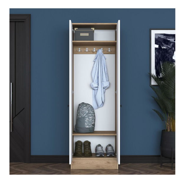 Šatní skříň Bivake 1 (bílá + ořech)