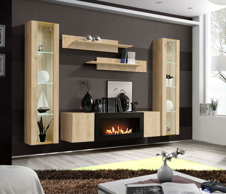 Obývací stěna Ferryhill HJ FY M2 (dub jackson hickory) (s osvětlením) (s biokrbem)