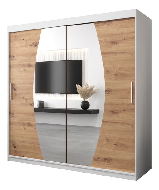 Šatní skříň 200 cm Eclipse (bílá matná + dub artisan)