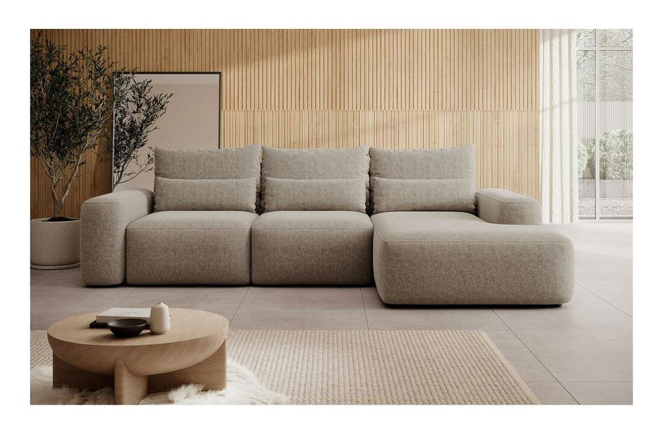 Rohová sedací souprava Carlito (P) (béžová + černá)