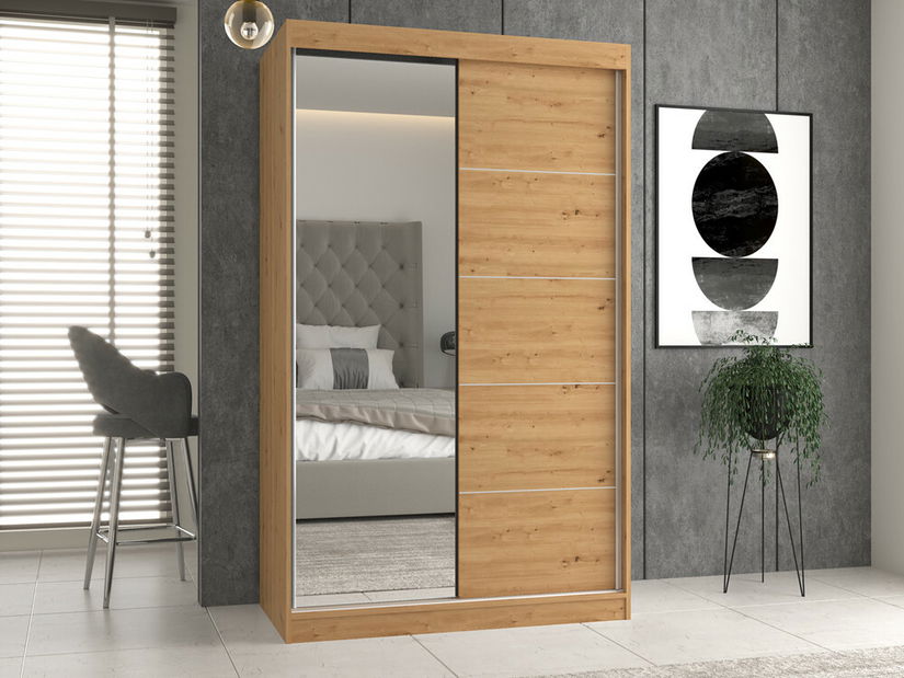 Šatní skříň s posuvnými dveřmi Igatossa 120 E (dub artisan) (se zrcadlem)