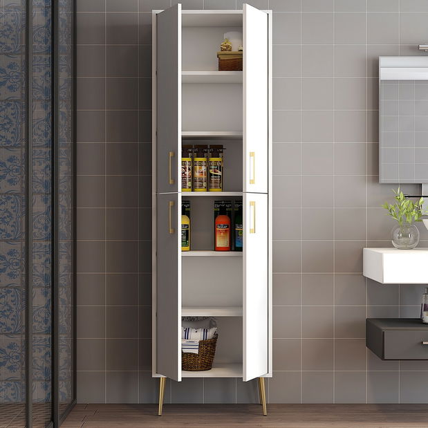 Policová skříň Berina 1 (bílá + zlatá)