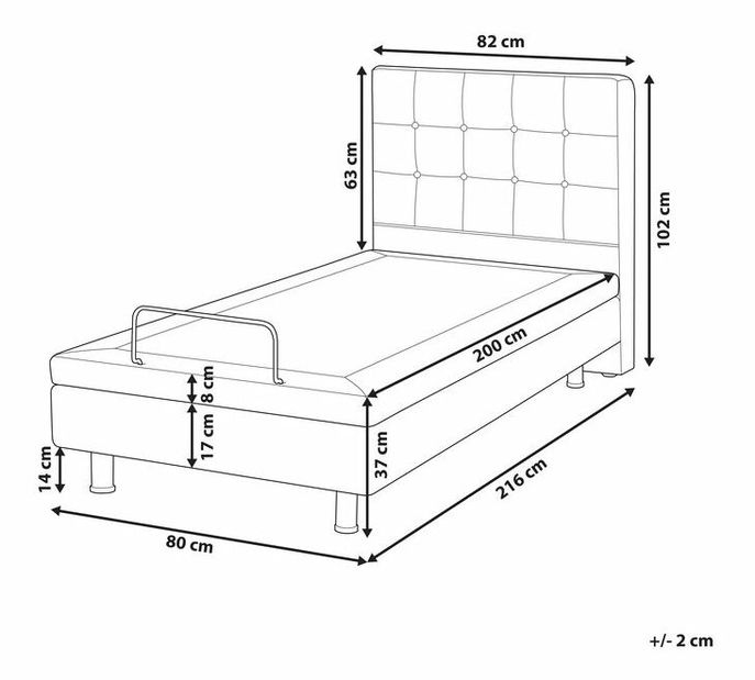 Jednolůžková postel 80 cm DUCHE (látka) (šedá) (s roštem)