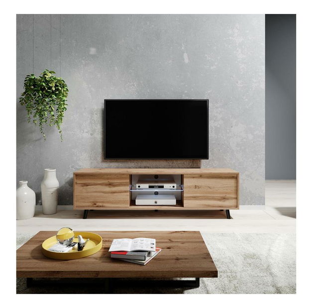 TV skříňka/stolek Leiros (s osvětlením) (dub wotan)