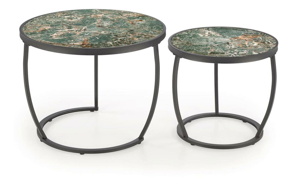 Set 2 ks. konferenčních stolků Inesz (zelený mramor + černá)
