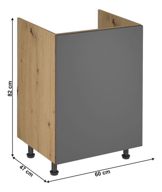 Dolní drezová kuchyňská skříňka D60Z Langari (dub artisan + šedá matná) (L)