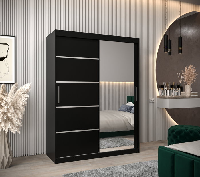 Šatní skříň 180 cm se zrcadlem Verika 2 180 (černá)