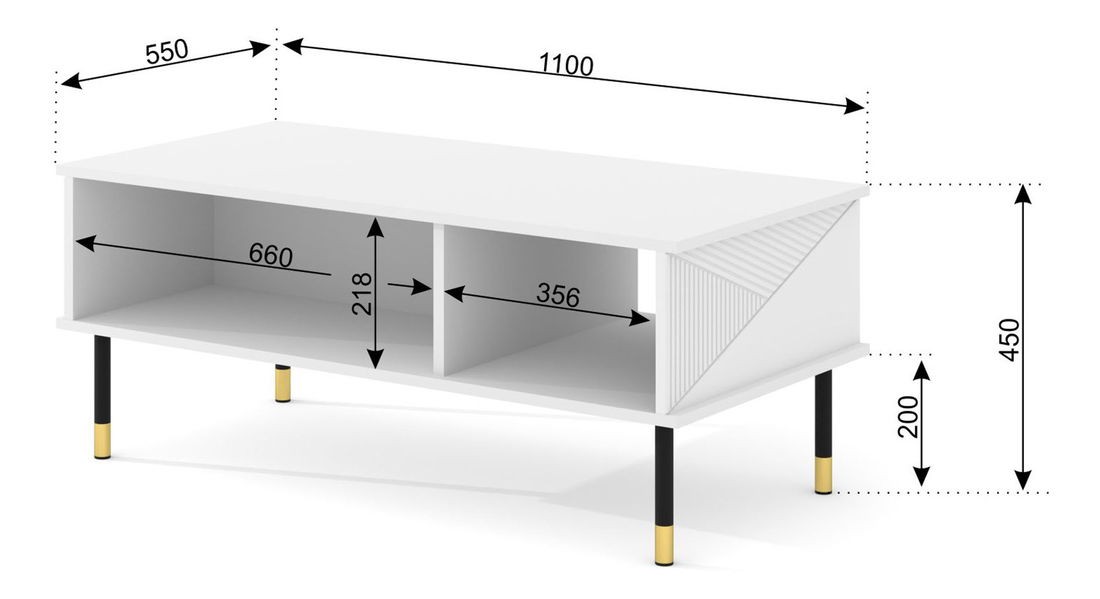 Konferenční stolek Wenty (bílá + černá + zlatá)