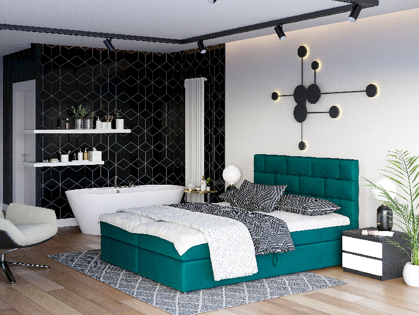 Kontinentální postel 140x200 cm Waller Comfort (tmavě zelená) (s roštem a matrací)