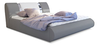 Manželská postel 160 cm Fabio (světle šedá + bílá) (s roštem a úl. prostorem)