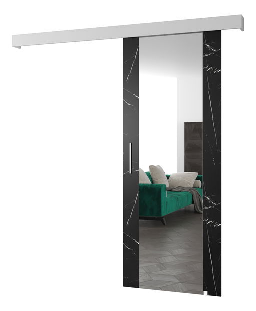 Posuvné dveře 90 cm Sharlene II (mramor černý + bílá matná + stříbrná) (se zrcadlem)