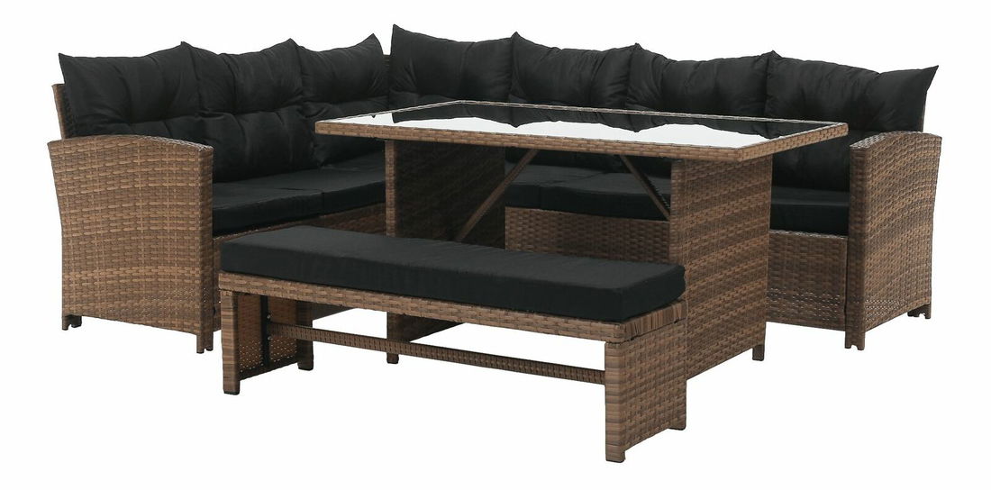 Zahradní ratanový set MADAL (světlohnědá + černá) (pro 4-6 osob)
