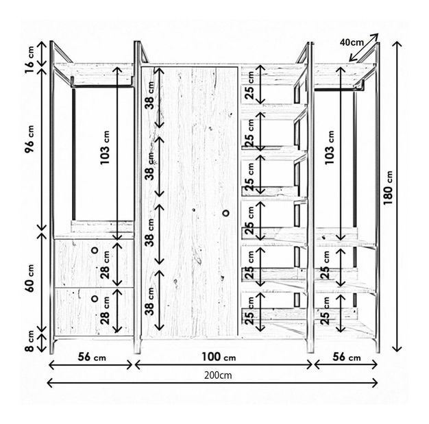 Šatní skříň Oppi (dub + černá)