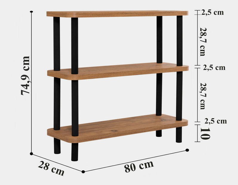 Regál Stella (Černá + Borovice atlantic)