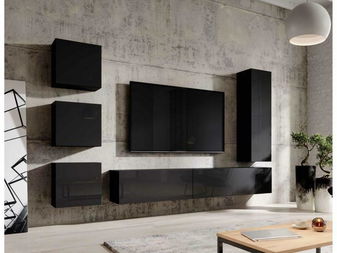 Obývací stěna Viktor 1 (černá + černý lesk)