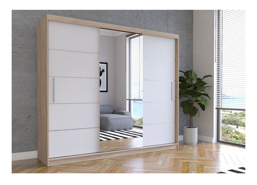 Šatní skříň Arrun (dub sonoma + bílá + zrcadlo)