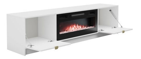 TV skříňka/stolek s elektrickým krbem Rozoma EF (písková béžová)