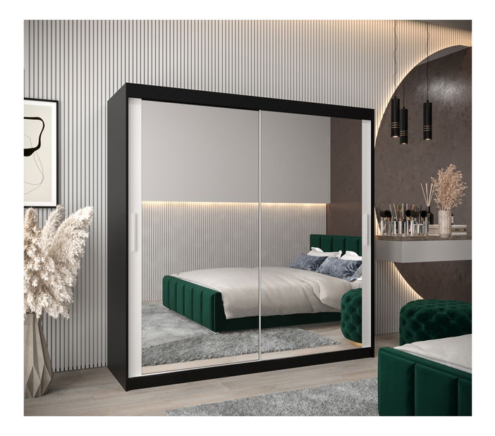 Šatní skříň 200 cm Toki 3 (Černá matná + Bílá matná)