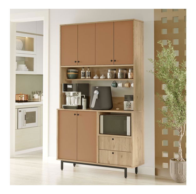 Policová skříň Rebutia 7 (dub + cihlová)