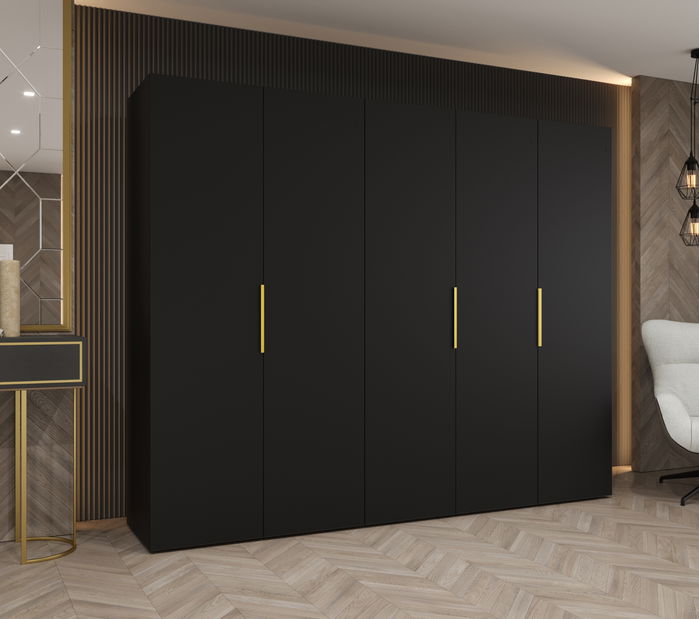 Šatní skříň 250 cm Mirabella 1 (černá + zlatá)