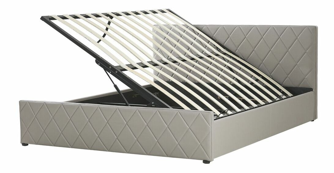 Manželská postel 180 cm ROFARIO (šedá) (umělá kůže) (s roštem a úl. prostorem)