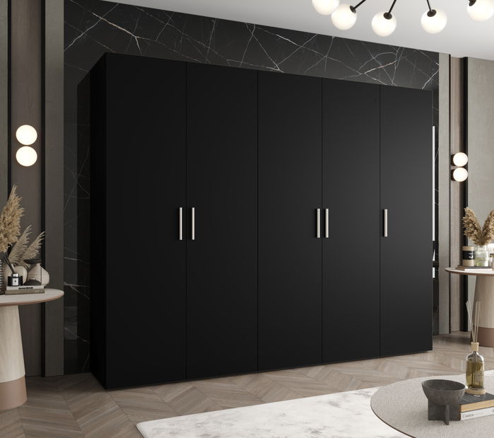 Šatní skříň 250 cm Borry 1 (černá + stříbrná)