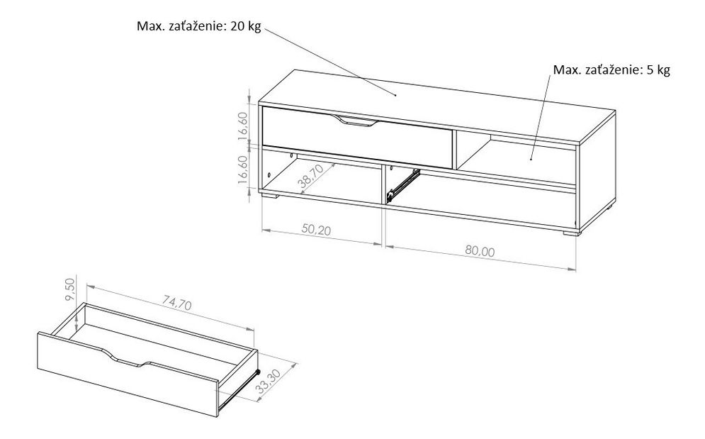 Tv stolek Iweta RTV (bílá matná + dub zlatý)