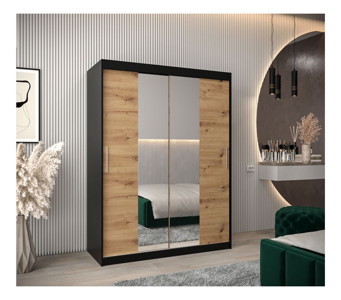 Šatní skříň 150 cm Toki 1 (Černá matná + Dub artisan)