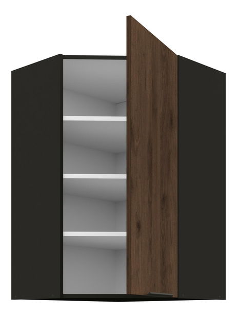 Horní rohová kuchyňská skříňka Manana 60x60 GN 90 1F 45 (korpus: černá matná + fronta: ořech okapi)