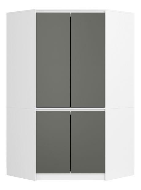 Rohová šatní skříň Sumergible (bílá + šedá)