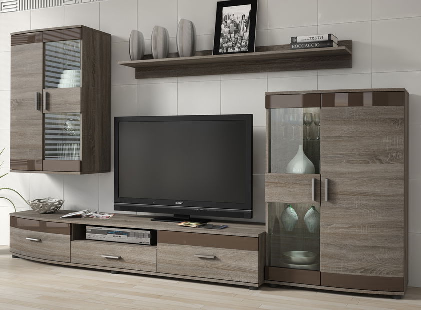 Obývací stěna Siena P6SCSI (sonoma trufflova + hnědá) (s osvětlením)