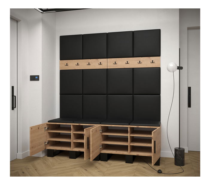 Předsíňová sestava Amanda 3 (dub artisan + černá ekokůže)