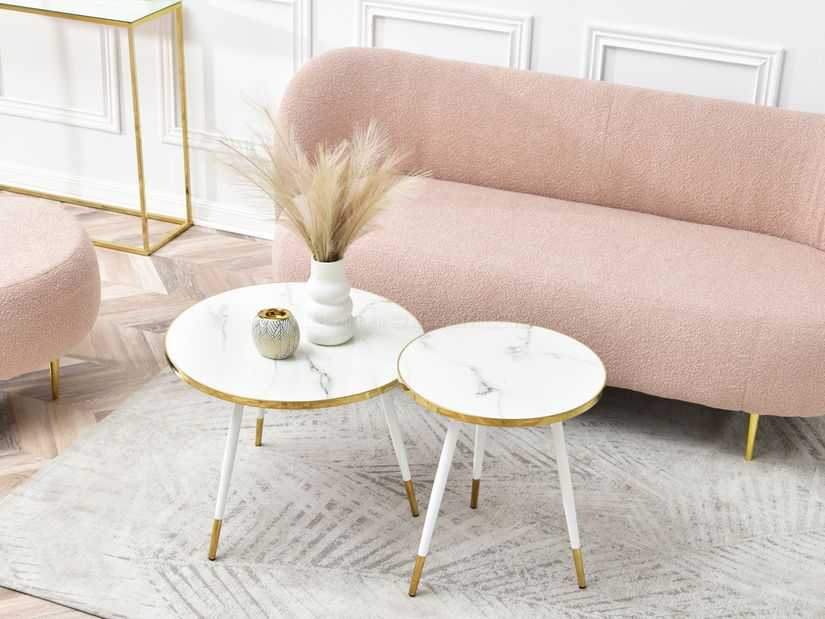 Set 2 konferenčních stolků Zoya Zest S (bílý mramor + zlatá)