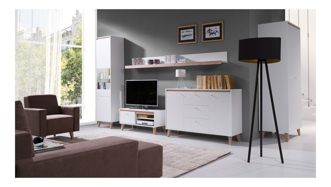 Polička Ovio 135 (bílá matná + dub san remo jasný)